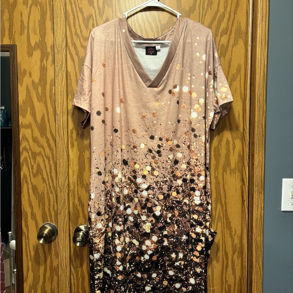 Pink and Brown Splatter Dress